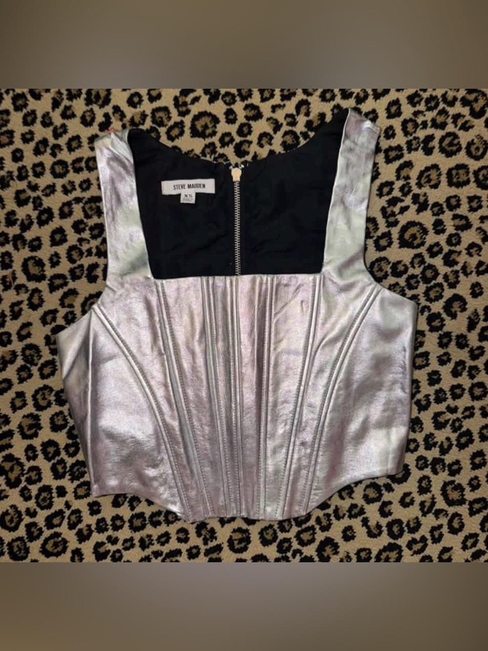 Steve Madden Iridescent Silver Crop Corset Top